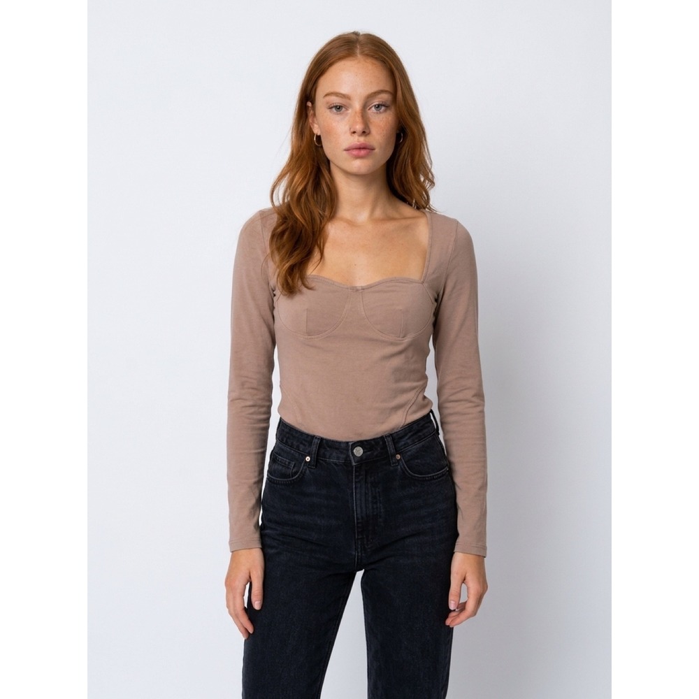 Future Collective Reese Blutstein Tan Bustier Long Sleeve Top Brown Medium